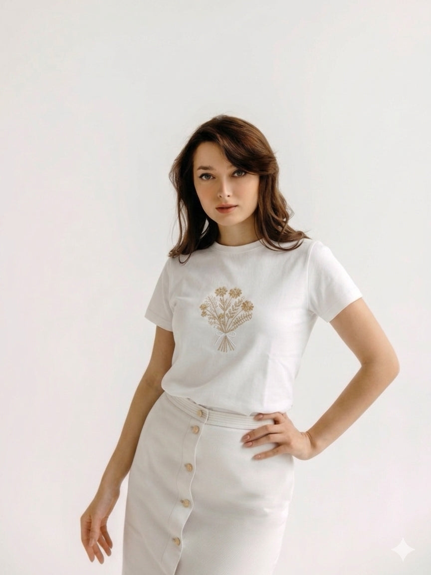 T-shirt Flor en broderie dorée