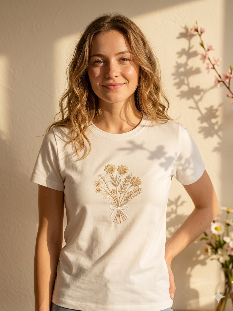 T-shirt Flor en broderie dorée