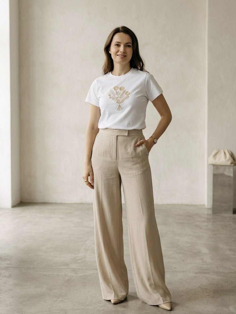 T-shirt Flor en broderie dorée