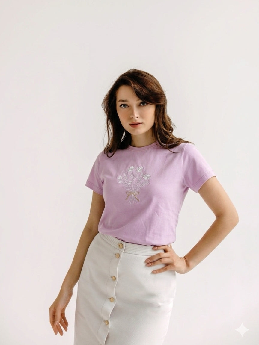 T-shirt Flor en broderie dorée