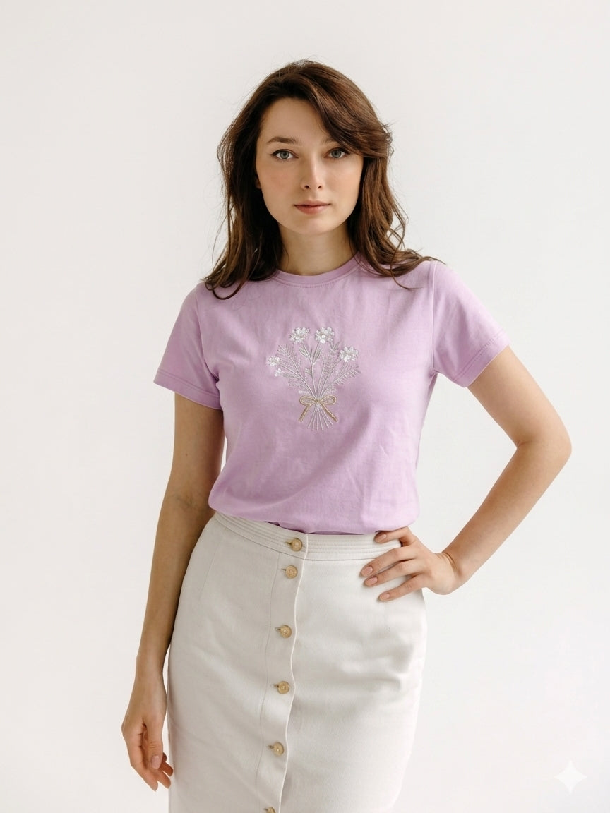 T-shirt Flor en broderie dorée